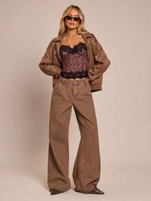 SHEIN Glamour Women's Y2K Contrast Lace Leopard Print Fashion Camisole - Brown - View 7