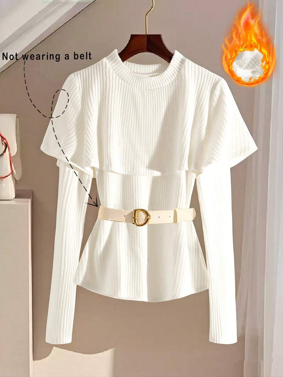 SHEIN Franclia Franclia White Knit Poncho Cape 2 In 1 Women's T-Shirt, Maija Fall Winter 2025 Women Maija - White - View 1