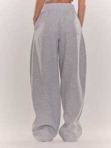 MUSERA 褶裥细节气球松紧腰运动裤，酷女孩、街头风、可爱风，适合秋季、冬日穿着 - 深灰色 - 查看 4