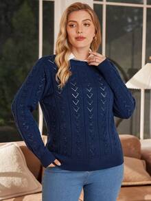 Rosumi Plus Size, zimowy, swobodny, elegancki, dzianinowy sweter z kwiatowym wzorem, dopasowany, z okrągłym dekoltem, odpowiedni jako warstwa bazowa lub odzież wierzchnia do pracy, na zakupy, wakacje, imprezy, festiwale muzyczne, odzież domową, imprezy z okazji rozpoczęcia roku szkolnego i jako prezent.