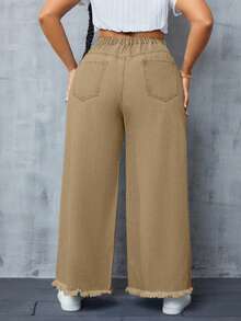 SHEIN SXY 大码纯色休闲宽松裤 - 卡其色 - 查看 2