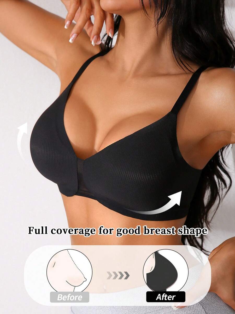 NudeFit 1 pieza Sujetador inalámbrico sin costuras para mujer, sujetador acolchado con parches de malla deunicoloro y sexy que brinda soporte - Negro - Ver 1