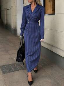 Elyressa Elegant French Striped Casual Dress For Commuting And Parties