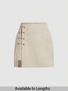 SHEIN PETITE CURVE Váy bó đính đinh tán màu trơn cỡ lớn - Màu Khaki - Xem 1