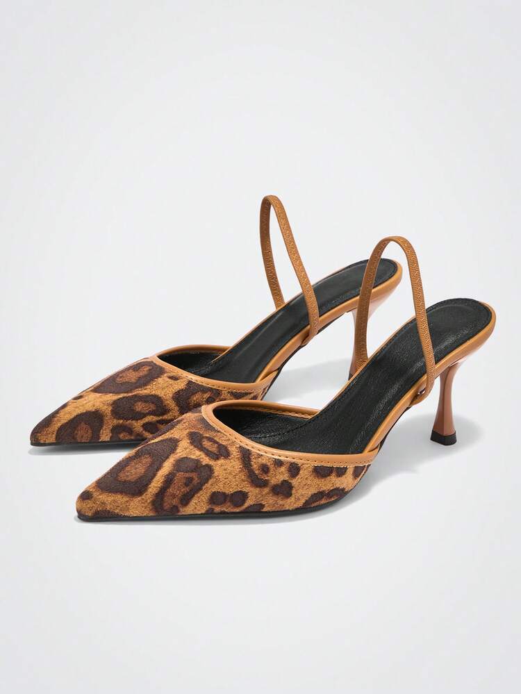 Women's Pointed Toe Leopard Print High Heels, Fashionable For Daily Wear For Christmas