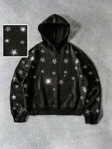 ROMWE MEN Street Life Felpa con cappuccio da uomo con diamanti scintillanti, vestibilità morbida - nero - Visualizzare 1