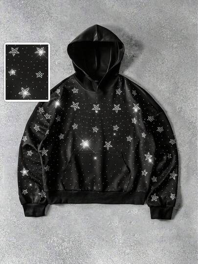 Street Life Men's Sparkling Diamond Hoodie, Loose Fit