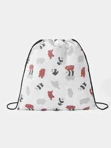 We Bare Bears X SHEIN Cartoon & Letter Print Travel Drawstring Bags, Multi-Size Storage Pouches - bear - View 6