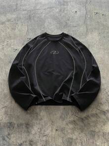 AXEPEAK 男士几何印花圆领休闲宽松长袖T恤