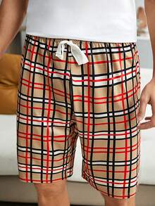 Snug Zone 1 Set Men's Plaid Teddy Bear Print Loose Fit Short Sleeve Top And Shorts Pajama Set - White - View 5