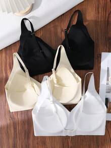 3件套女士无缝无钢圈文胸，纯色 - 彩色 - 查看 2