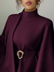 Elenzga Women's Minimalist Solid Color Waist Cinched Business Overcoats