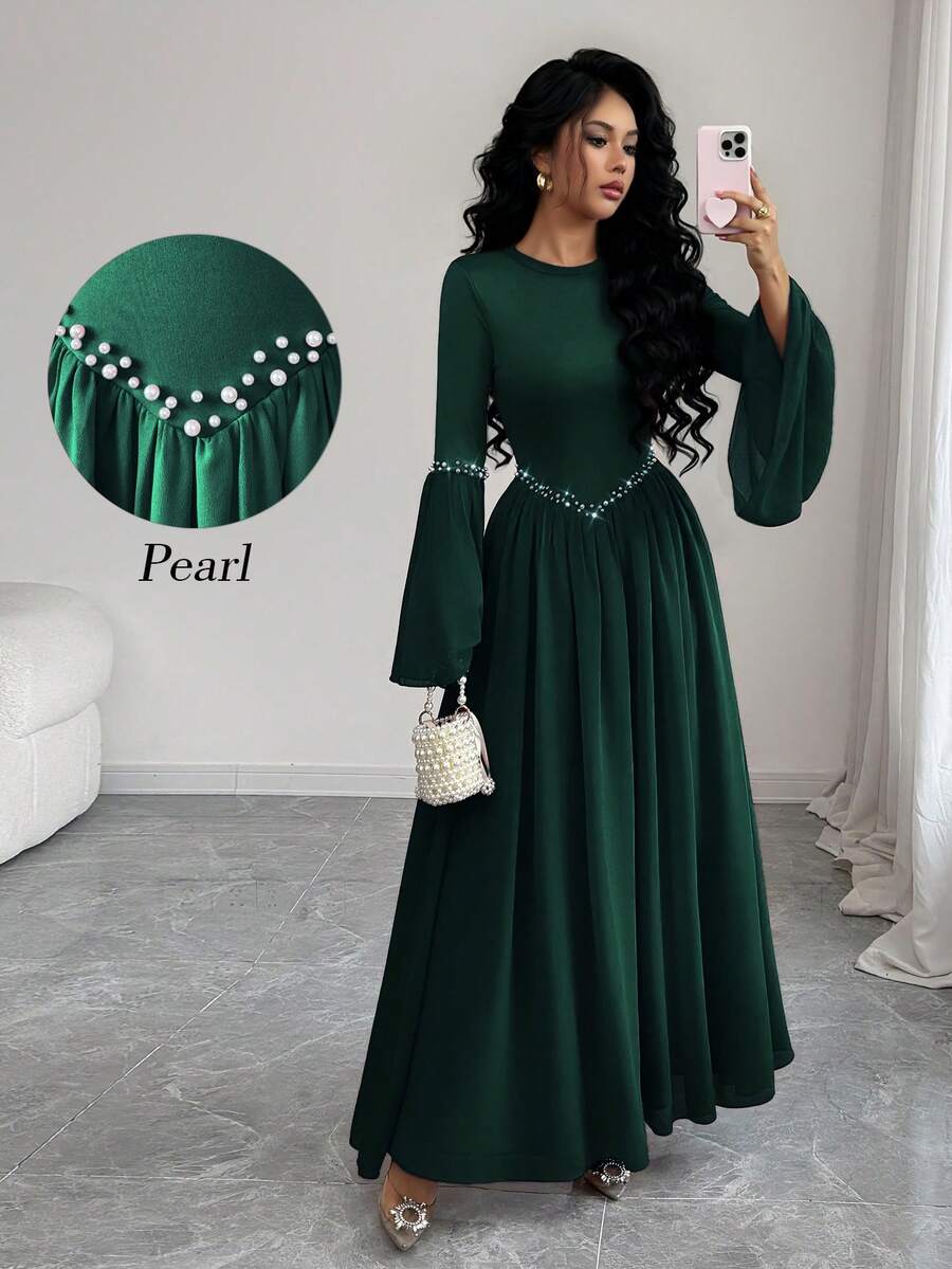 Elenzga Elegant Wedding Guest Dress, Romantic & Graceful Ladies Dress - Dark Green - View 1