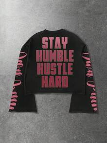 ROMWE MEN Street Life Men's Casual Floral Letter & Skull Print Round Neck Flare Sleeve T-Shirt, Autumn - Multicolor - View 3