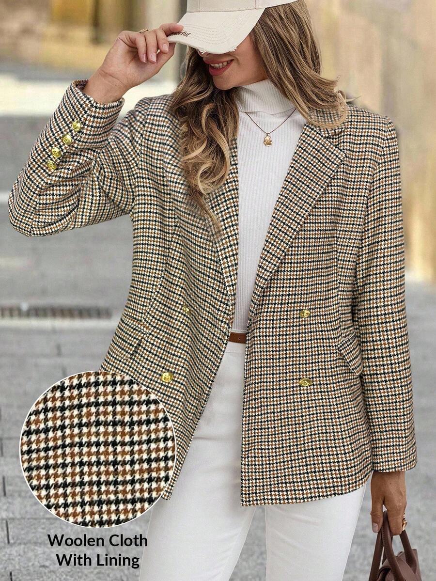 Women's Autumn/Winter Plaid Retro Blazer Jacket - Multicolor - View 1
