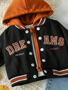 Baby Boys Hooded Jacket With English Slogan Embroidery, 2 In 1, Streetwear Sports Style, Suitable For Outings, Vacations, Photo Shoots, Campus And More, Autumn/Winter - Multicolor - View 7