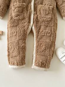 SHEIN Baby Girl Cute Furry Patchwork Cartoon Pattern Turndown Collar Jumpsuit, Autumn/Winter - Multicolor - View 7