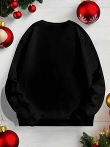 Manfinity Homme Moletom masculino de gola redonda com forro térmico, modelagem padrão, estampa de veado natalino, manga longa. - Preto - Ver 3