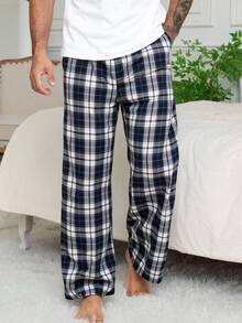 DAZY Men's Blue Plaid Elastic Waist Lounge Pants, Autumn, Winter