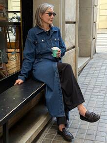 Vivie Lora Women's Loose Waist Cinched Denim Dress - Blue - View 2