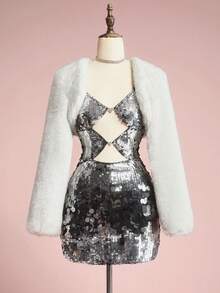 ROMWE Avant Chaqueta elegante de fiesta de piel sintética de estilo retro para mujer - Blanco - Ver 7