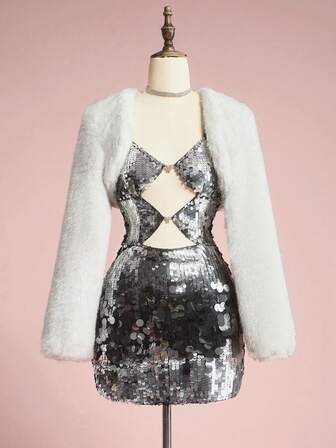 ROMWE Avant Women's Retro Vantage Elegant Party Faux Fur Jacket