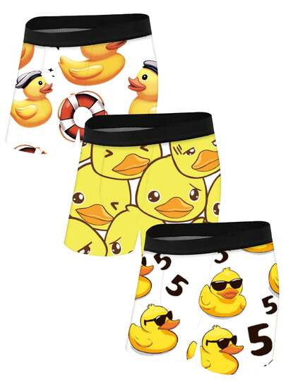NotGurli Men's Multicolor Cartoon Rubber Duck Print Knitted Fabric Swim Trunks Basic Style With Medium Stretch