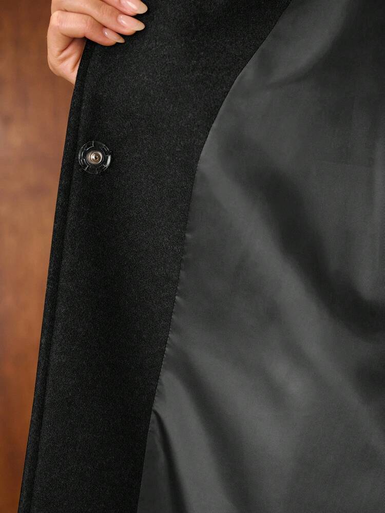 STAND COLLAR MINIMALIST METAL BUTTON DECOR LONG OVERCOAT, GREEN