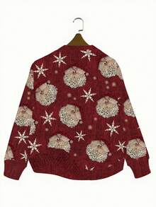 EMERY ROSE Damen Faux Dicker Pullover mit 3D Perlen Weihnachtsmann Muster, Lässig Rundhals Langarm Pullover, bequem für den Winter, geeignet für Weihnachtspartys und Familientreffen, perfekt für Weihnachten - Verschiedenfarbig - Übersicht 2