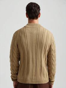 Manfinity Homme Cárdigan de punto de cable de doble botonadura de unicolor casual y para uso diario, otoño/invierno para hombres - Amarillo - Ver 2