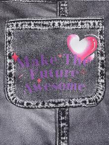 SHEIN Explorewe Retro American Patchwork Print Casual Sports Street Graffiti Print Denim Loose Straight Leg Relaxed Fit Bib Overall Pants - Black - View 4