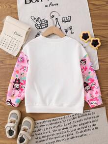 SHEIN 少女可爱动物图案针织休闲圆领卫衣 - 白色 - 查看 4