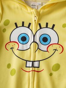 SpongeBob SquarePants | SHEIN 2 piezas Mameluco con capucha con cremallera y gráfico de dibujos animados lindos para bebé niño - Multicolor - Ver 7