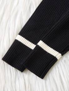 SHEIN Elladie kids 年轻女孩优雅珍珠装饰圆领长袖针织毛衣裙，适合休闲、户外、旅行、度假、居家、日托、娱乐、学校、派对