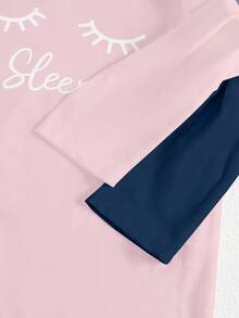 4件套女童纯色紫色上衣+格子裤套装，白色英文字母和睫毛印花上衣+格子裤+发圈 - 藏蓝色 - 查看 6