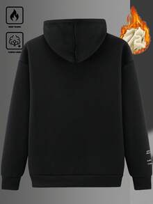 Manfinity Homme 男士秋冬拉链连帽夹克，黑色保暖连帽外套，英文图案印花，休闲街头风外套，冬季男士保暖夹克，黑色连帽拉链外套，复古风格，适合日常休闲、周末旅行、户外活动、探险旅行、轻松的工作环境或半正式场合，可作为男友/丈夫礼物、周年纪念/生日礼物、派对礼物、圣诞节礼物、新年礼物。 - 黑色 - 查看 2