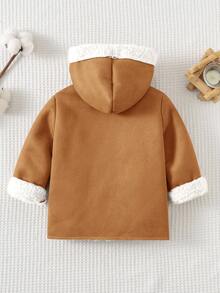 Cozy Pixies Chaqueta con capucha de contraste de manga larga forrada térmicamente de gamuza para bebé niña, casual y versátil en otoño/invierno - Caqui - Ver 2