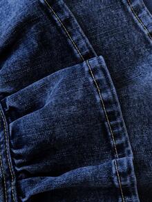 Elamini Falda vaquera minimalista y casual de unicolor para mujer - Azul lavado oscuro - Ver 3