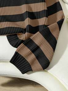 SoleilVie Áo len dài tay cổ tròn kẻ sọc dáng rộng thoải mái cho nữ, mùa thu/đông - Nhiều màu - Xem 5