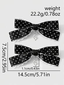 ROMWE Kawaii 2件套简约百搭复古时尚高品质黑白音符蝴蝶结吊坠DIY发夹，侧夹组合套装，适合女性、女孩日常佩戴，节日礼物 - 黑白色-3 - 查看 9