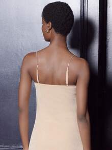 lacRébo Nude Glitter Bodycon Mini Dress With Rhinestone Trim On Bust And Straps Sexy Chic Party Evening Autumn Winter Christmas New Year - Apricot - View 4