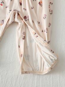 Loomiva Baby Girl Floral Print Round Neck Ruffle Trim Waist Jumpsuit - Multicolor - View 4