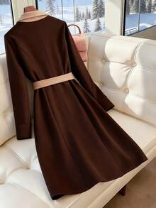 SHEIN Franclia Women's Autumn/Winter Elegant Double-Breasted Commuter Blazer Dress,Dark Brown Coffee Chocolate Office Fashion Dress - Brown - View 2