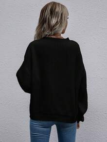 SHEIN LUNE Suéter holgado de punto de unicolor casual para mujer - Negro - Ver 2