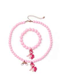 My Little Pony X SHEIN 2件或3件套时尚可爱甜美锌合金女士手链项链套装，手工串珠饰品，独角兽、暮光闪闪、萍琪派和云宝黛西图案，紫色、粉色和蓝色 - 彩色 - 查看 11