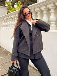 NegzBox Women's Oversized Lapel Decorated Button Long Sleeve Casual Loose Overcoat Fall Winter Cloth For Women - Black - View 1