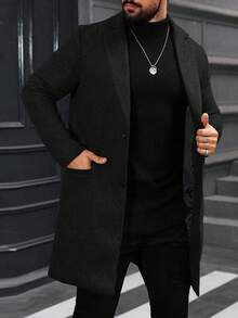 男士加大码纯色翻领单排扣休闲外套，秋冬男士正装外套，男士长款外套，灰色外套，男士灰色服装，男士灰色外套，灰色外套男士 - 黑色 - 查看 8