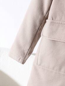 Tween Girls' Elegant Chic Academic Style Pearl Button Decor Long Sleeve Pocket Woolen Jacket, Khaki, Autumn/Winter - Khaki - View 6