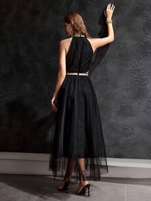 MOTF Soiréza 优雅亮片刺绣镂空连衣裙，喇叭裙摆，适合宴会和派对穿着 - 黑色 - 查看 4