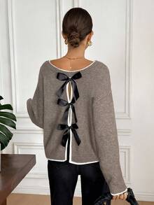 Serisse Women's Bow Tie Back Long Sleeve Sweater Winter Casual,Fall,Fall Clothes For Women,Winter Clothes For Women - Camel - View 2